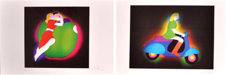 MARCO LODOLA Lotto unico di 2 litografie a colori: - In vespa, cm. 34x48 –...