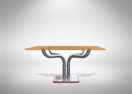 Guido Faleschini (XX secolo - ) 
Tavolo vintage cromato 1970s
 125 x 127 x 73 cm