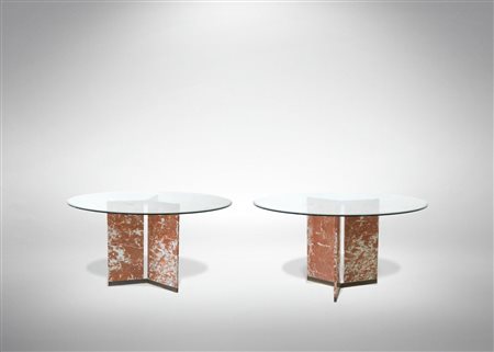  
Coppia di tavolini in marmo vintage 1970s
 140x140x72 cm