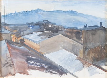 FARPI VIGNOLI (Bologna 1907 – 1997) "Panorama sui tetti". Acquerello su carta...