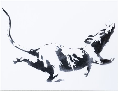 BANKSY (Bristol 1974) "Senza titolo". Spray su tela. Cm 30x40. Reca firma sul...