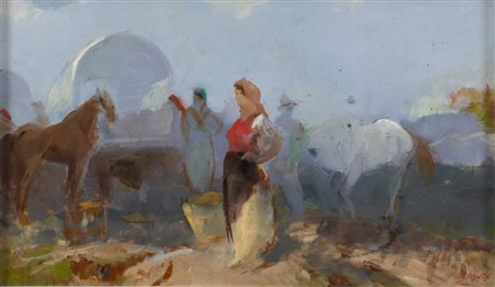 ALFREDO DEL SORDO (Otranto 1905 - Roma 1932) "Senza titolo". Olio su faesite....