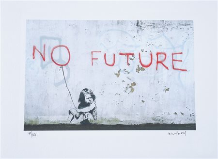 BANKSY (Bristol 1974), after. "No future". Litografia a colori su carta. Cm...