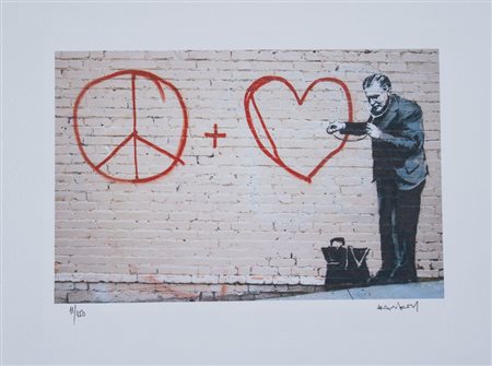 BANKSY (Bristol 1974), after. "Peace and love doctor". Litografia a colori su...