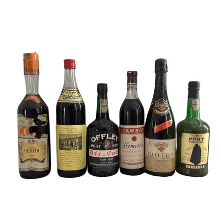6 Bottiglie di vino di origine Europea e esteri OFFLEY PORT WINE DUKE OF...