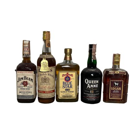 5 Bottiglie di Whisky BLUE STAR 100% SCOTCH WHISKY 70cl 40%vol LOGAN DELUXE...