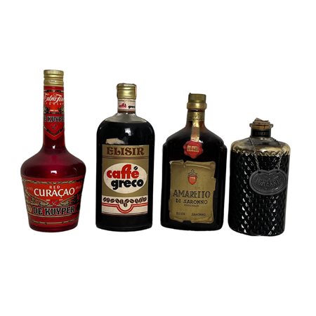 4 Bottiglie di Liquori RED CURACAO DE KUYPER 70cl 30%vol ELISIR CAFFE GRECO...