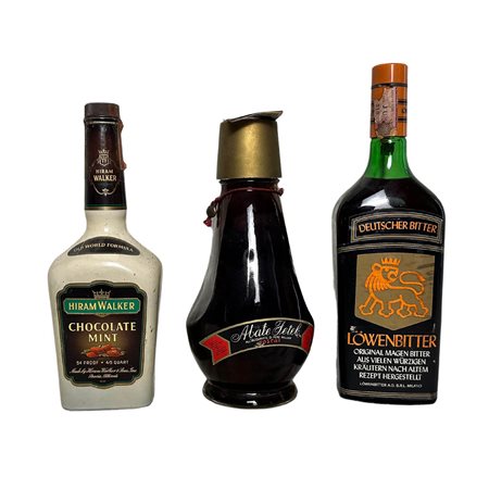 3 Bottiglie di liquore HIRAM WALKER CHOCOLATE MINT ABATE FETELE TOSCHI 75cl...