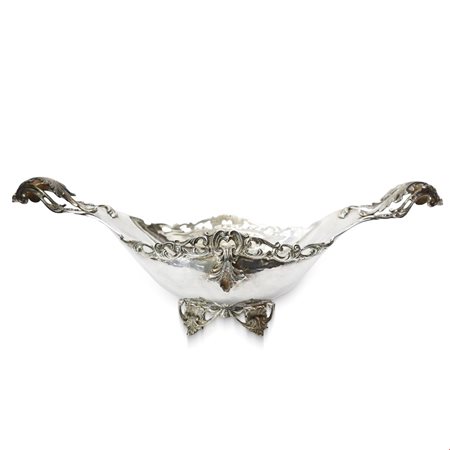 CIATTA IN ARGENTO CON MANICI DECORATI CON FOGLIE 