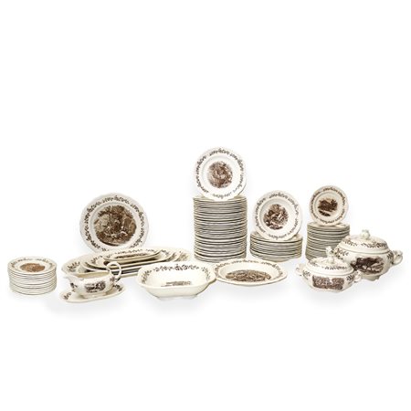 Dresden Porcelain - Servizio di piatti per 12, Villeroy & Bosh, Dresden, con scene da Caccia, mod. N