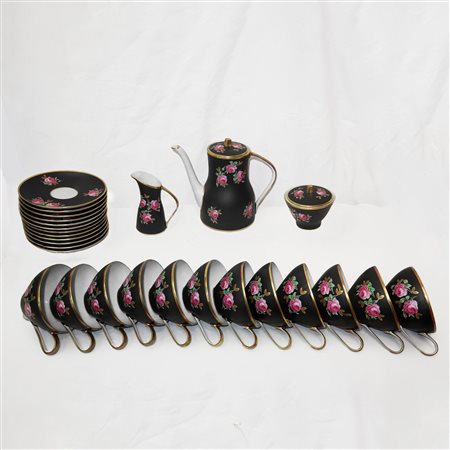 Sevres- Vincennes - Servizio da te in porcellana e decorazioni floreali con perfilo in oro, 1950s