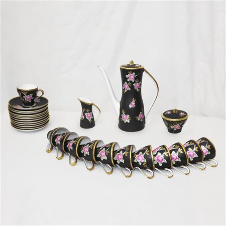 Sevres- Vincennes - Servizio da caffè in porcellana e decorazioni floreali con perfilo in oro, 1950s