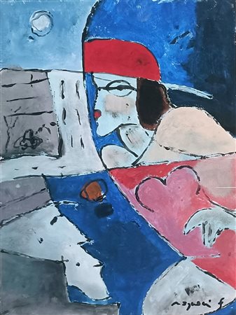 ROGNONI FRANCO Milano (Mi) 1913 Periferia Olio su carta intelato 40,00x30,00...