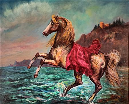 GONZAGA GIOVAN FRANCESCO milano (milano) 1902 Corsiero fra le acque Olio su...