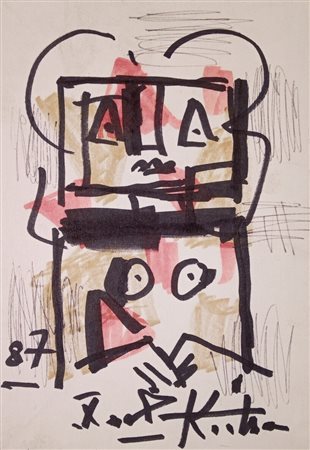 KODRA IBRAHIM Ishëm (Albania) 1918 Musicista 1987 Carta intelata 16,00x11,00...