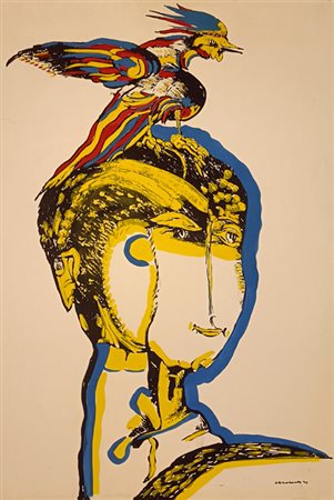 BRINDISI REMO Roma (Roma) 1918 Figura 1970 Tempera su carta intelata su base...