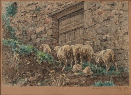 Valerio Laccetti (Vasto 1836-Roma 1909)  - Pecore al pascolo presso l'antica porta