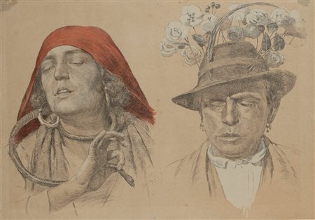 Basilio Cascella (Pescara 1860-Roma 1950)  - Volti del folclore abruzzese