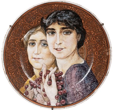 Basilio Cascella (Pescara 1860-Roma 1950)  - Piatto con donne con ciliegie, 1923