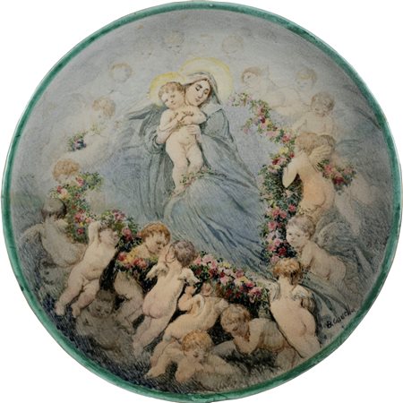 Basilio Cascella (Pescara 1860-Roma 1950)  - Tondo con Madonna, Bambino e angeli