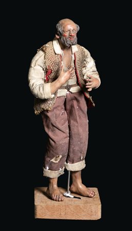 Figura da presepe in cartapesta e stoffa. Arte napoletana, XIX secolo. Cm...