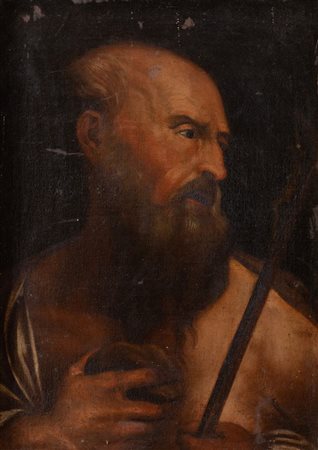 Maestro emiliano del XVIII secolo, copia dal XVI secolo. "San Girolamo". Olio...