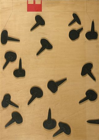 GIANNI RUFFI Chiodi, 1974 Tecnica mista su legno cm. 75,5x54,5x7 firmato e...