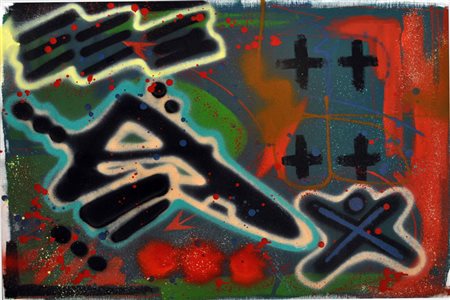 TOXIC Senza titolo, 2002 Olio e spray su tela cm. 64x94 firmato e datato...