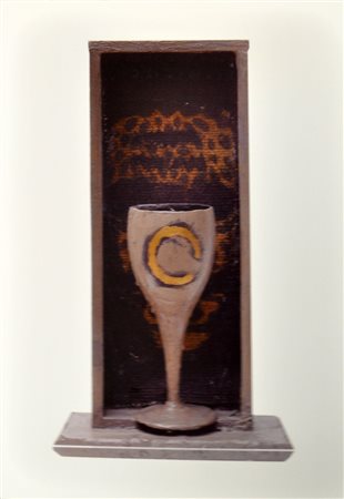 MIMMO PALADINO Brindisi d’eroe, 1985 Legno + bicchiere + tela dipinti a olio...