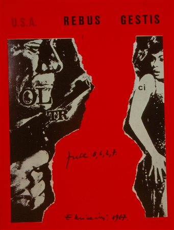 EUGENIO MICCINI U.S.A. Rebus gestis, 1967 Collage su cartoncino cm. 32x25...
