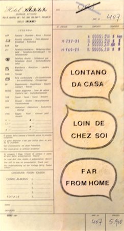 LUCIANO ORI Lontano da casa, 1975 Scrittura e collage su cartoncino cm. 28x14...
