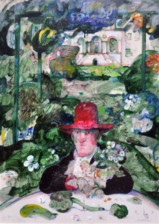 ANTONIO POSSENTI Lord Byron in un giardino lucchese Tecnica mista su carta...