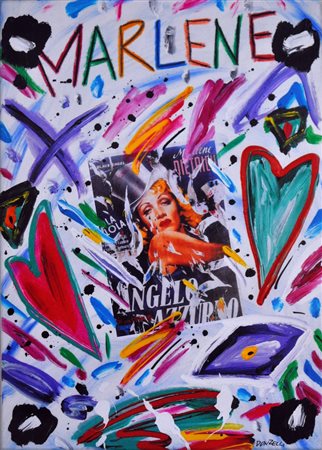 BRUNO DONZELLI Marlene Acrilici e collage su tela cm. 70x50 firmato Foto...