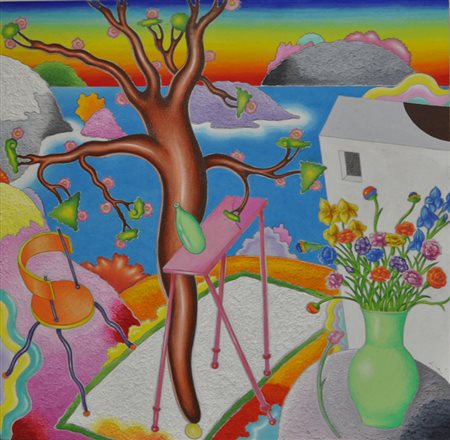 LUCA ALINARI Paesaggio Acrilico su tela riportato su tavola cm. 60x60 firmato...