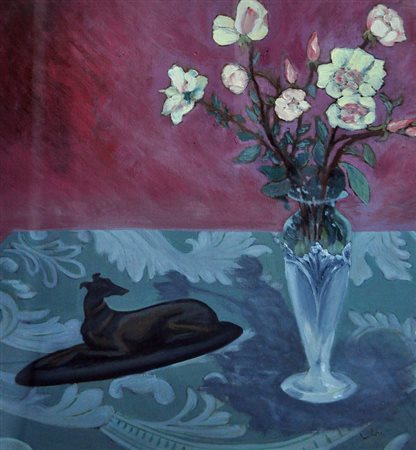 ELISABETH CHAPLIN Senza titolo Olio su tavola cm. 64x53 firmato Sul retro:...