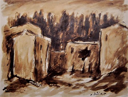 GUALTIERO NATIVI Paesaggio, 1945 China acquerellata su carta cm. 21x26...