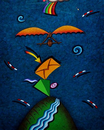 GIULIANO GHELLI La felicità del giocoliere Olio su tela cm. 70x50 firmato