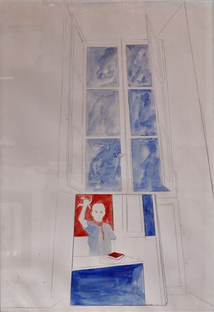 FRANCO ANGELI Senza titolo, 1969 Matita e acquerello su carta cm. 100x70...