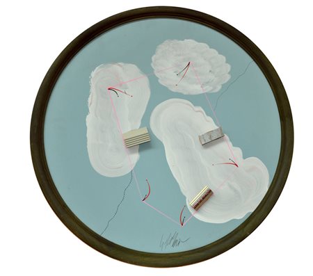 SERGIO DANGELO Tendre Olio e collage su faesite Ø cm. 70 firmato