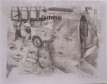 ROBERTO MALQUORI Gratis, 1964 Decollage su tela in teca di plexiglass cm....