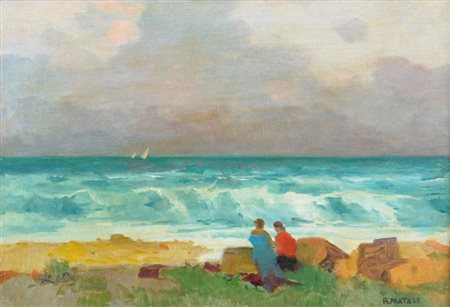 RENATO NATALI Marina Olio su tela cm. 35x50 firmato Pareri favorevoli di...