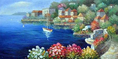 DAVIDE MARINETTI Marina Olio su tela cm. 60x120 firmato