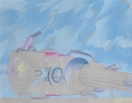 UMBERTO BUSCIONI Moto in cielo, 1966 Olio su tela cm. 60x85 firmato e datato...