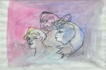 MINO MACCARI Figure Tecnica mista su carta cm. 30x40 firmata Autentica su...