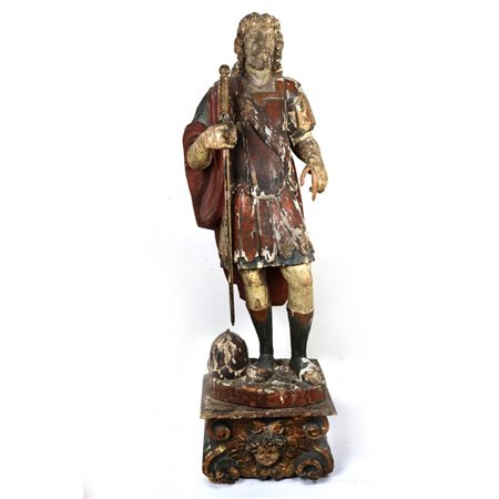  
Soldato in foggia classica, scultura in volume in legno XVII  secolo
 140 x 30 x 41 cm