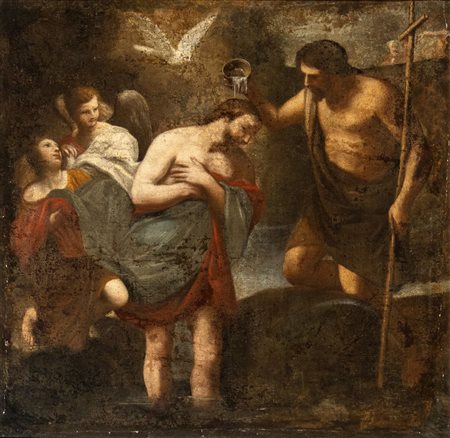 Artista romano, seconda metà XVII secolo  
Battesimo di Cristo  
Olio su tela cm. 126,5x93. Con cornice