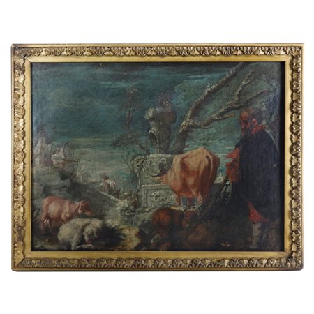  
Scena pastorale con rovine antiche seconda metà XVII secolo
dipinto ad olio tela 44,5 x 59 cm