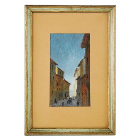  
Scorcio di paese con strada prima metà XX secolo
dipinto ad olio su cartone 15 x 8,5 cm