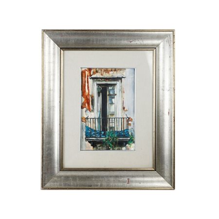 ARMANDO ARPAJA (Roma, 1943 - ) 
Napoli, quartieri spagnoli, balcone 
olio su tavola 20 x 30 cm