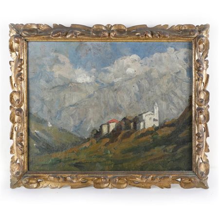  
Scorcio di montagna con paese prima metà XX secolo
dipinto ad olio su tavola 24 x 30 cm